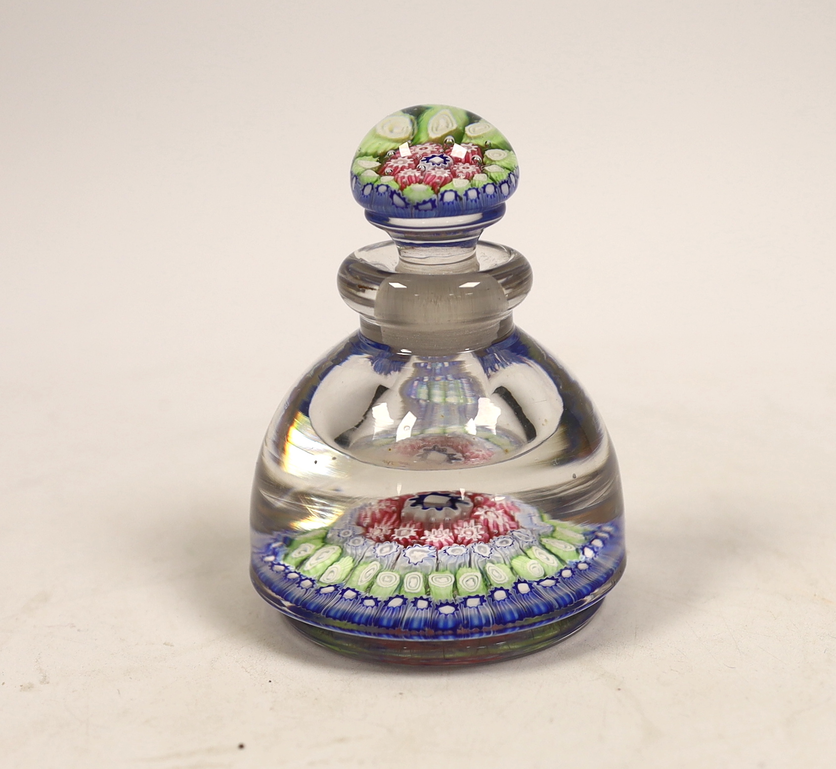 Millefiore glass inkwell and stopper, 9cm high